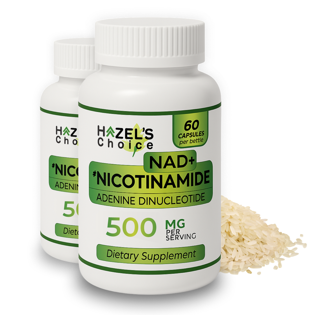 HAZEL'S Choice NAD+ Nicotinamide Adenine Dinucleotide Supplement 500mg, 60 Capsules, Supports Cellular Energy & Metabolic Function