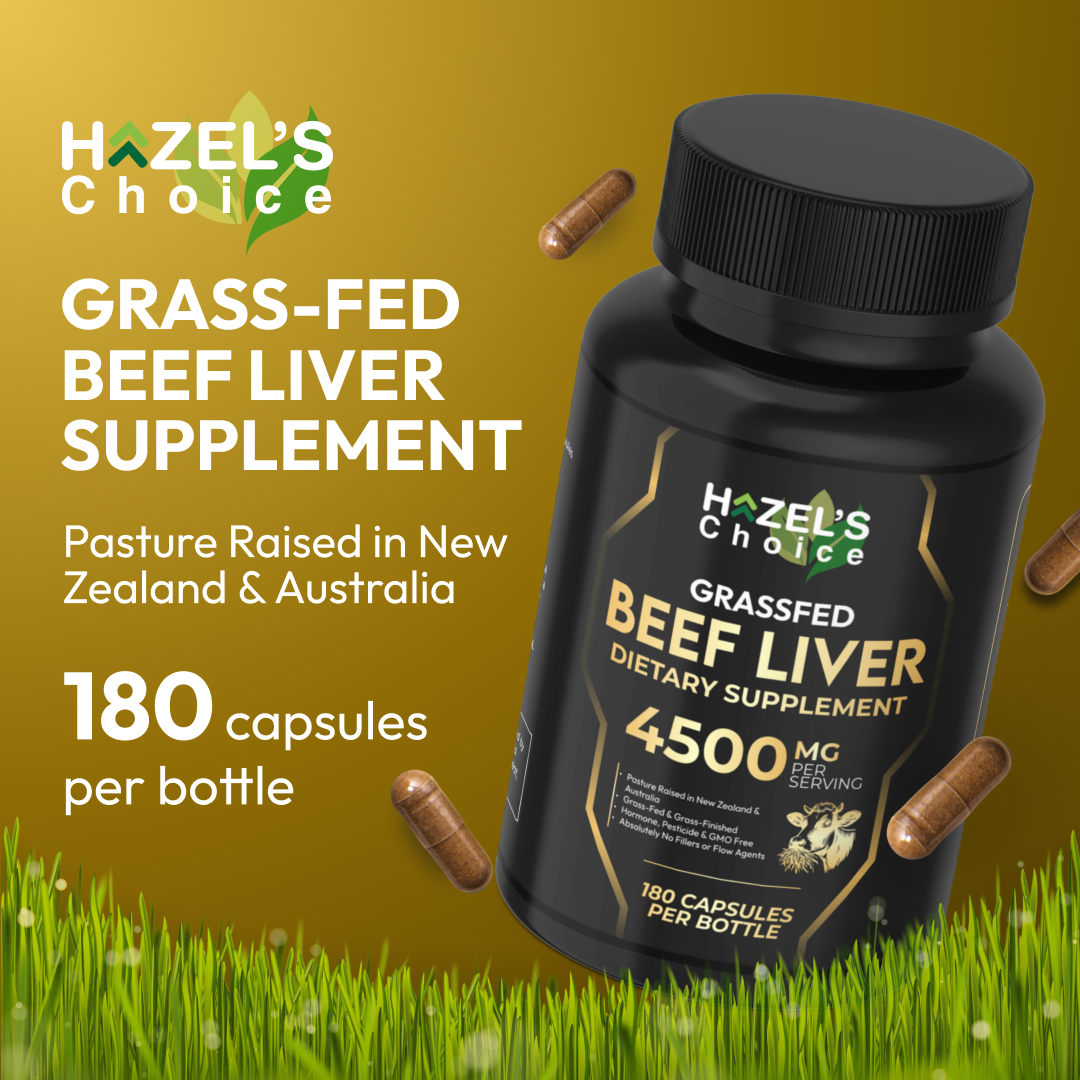 HAZEL'S Choice Grassfed Beef Liver Supplement 4500mg, 180 Capsules, Unflavored, Organ Support Supplement & Nutrient-Rich, 30 Servings