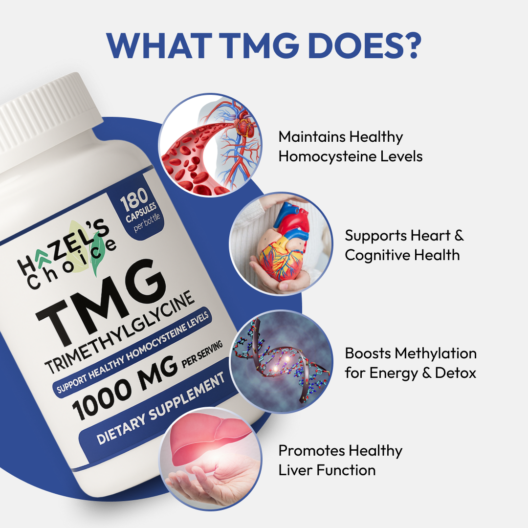 TMG trimethylglycine 1000mg Supplement, 180 Capsules, Non-GMO, Gluten-Free, Supports Daily Wellness Routine