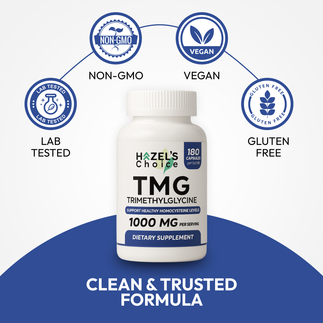 TMG trimethylglycine 1000mg Supplement, 180 Capsules, Non-GMO, Gluten-Free, Supports Daily Wellness Routine