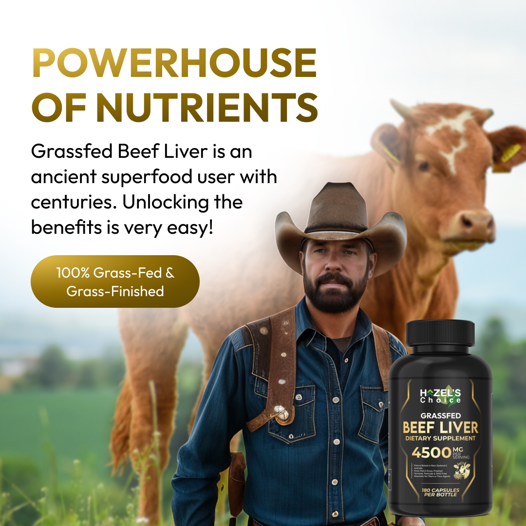 HAZEL'S Choice Grassfed Beef Liver Supplement 4500mg, 180 Capsules, Unflavored, Organ Support Supplement & Nutrient-Rich, 30 Servings