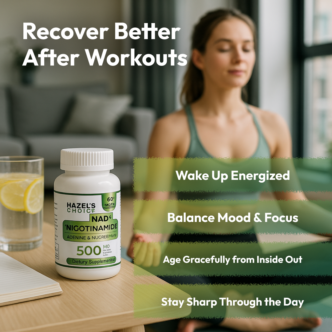HAZEL'S Choice NAD+ Nicotinamide Adenine Dinucleotide Supplement 500mg, 60 Capsules, Supports Cellular Energy & Metabolic Function