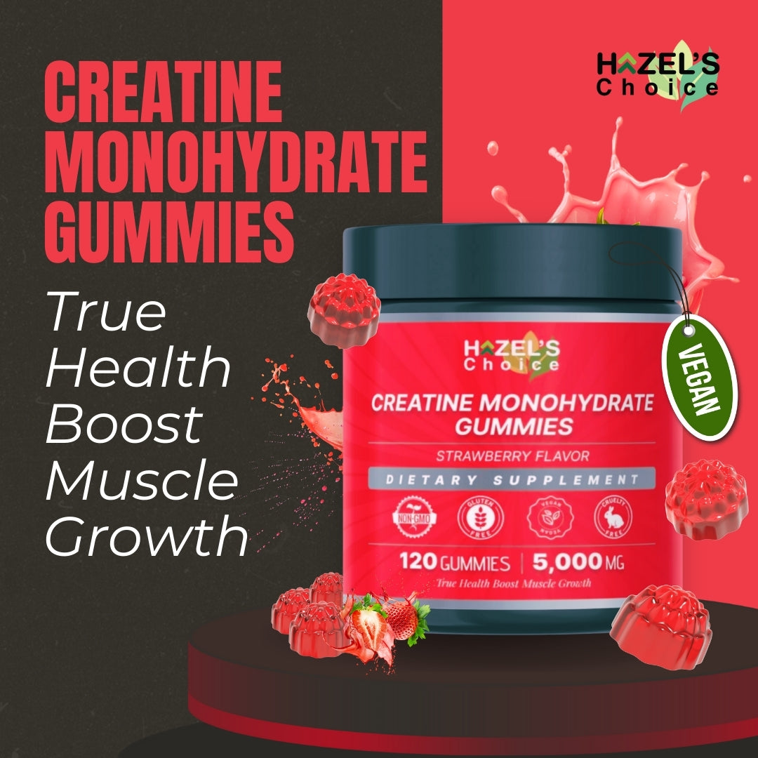 HAZEL'S Choice Creatine Gummies – 120 Vegan Gummies, 5000mg Per Serving – Non-GMO, Gluten-Free – Strawberry & Blue Raspberry Flavors