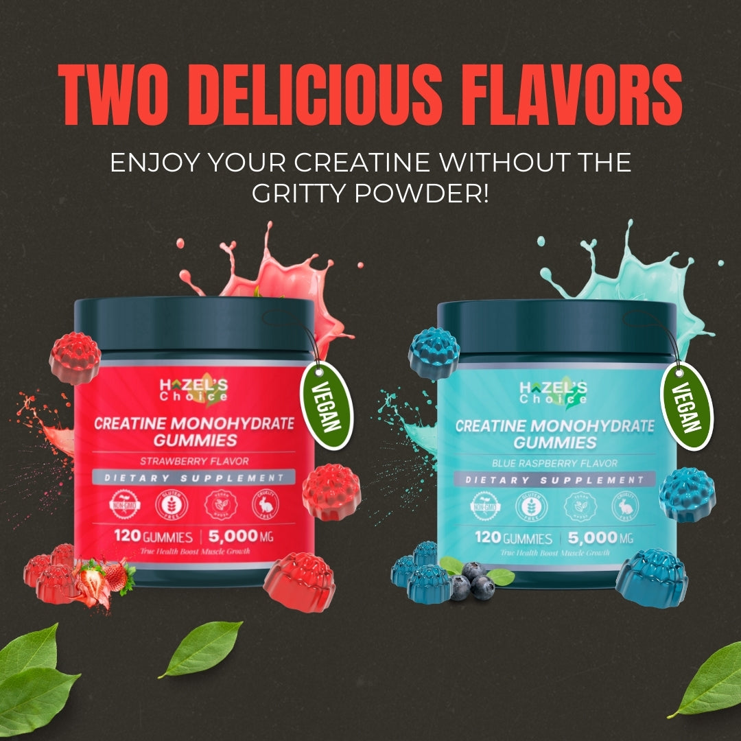 HAZEL'S Choice Creatine Gummies – 120 Vegan Gummies, 5000mg Per Serving – Non-GMO, Gluten-Free – Strawberry & Blue Raspberry Flavors