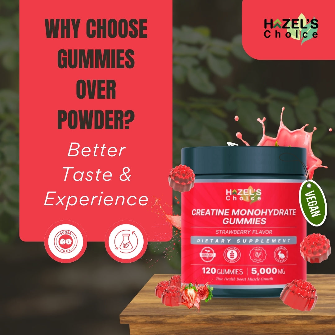 HAZEL'S Choice Creatine Gummies – 120 Vegan Gummies, 5000mg Per Serving – Non-GMO, Gluten-Free – Strawberry & Blue Raspberry Flavors