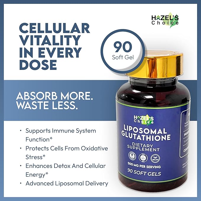 HAZEL'S Choice Liposomal Glutathione 500mg | 90 Soft Gels | Vegan, Non-GMO, Lactose-Free | Soft Gel Format