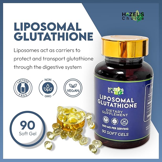 HAZEL'S Choice Liposomal Glutathione 500mg | 90 Soft Gels | Vegan, Non-GMO, Lactose-Free | Soft Gel Format