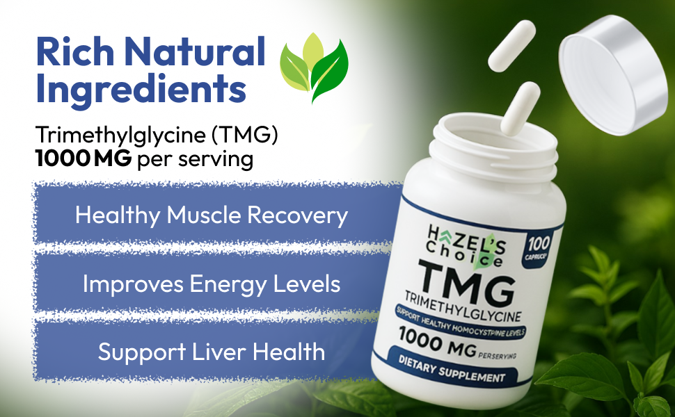 TMG trimethylglycine 1000mg Supplement, 180 Capsules, Non-GMO, Gluten-Free, Supports Daily Wellness Routine