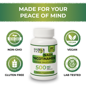 HAZEL'S Choice NAD+ Nicotinamide Adenine Dinucleotide Supplement 500mg, 60 Capsules, Supports Cellular Energy & Metabolic Function