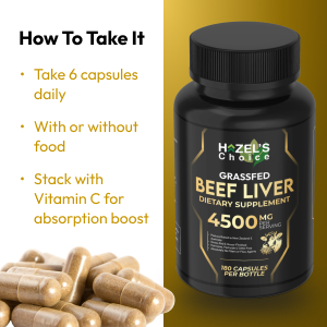 HAZEL'S Choice Grassfed Beef Liver Supplement 4500mg, 180 Capsules, Unflavored, Organ Support Supplement & Nutrient-Rich, 30 Servings