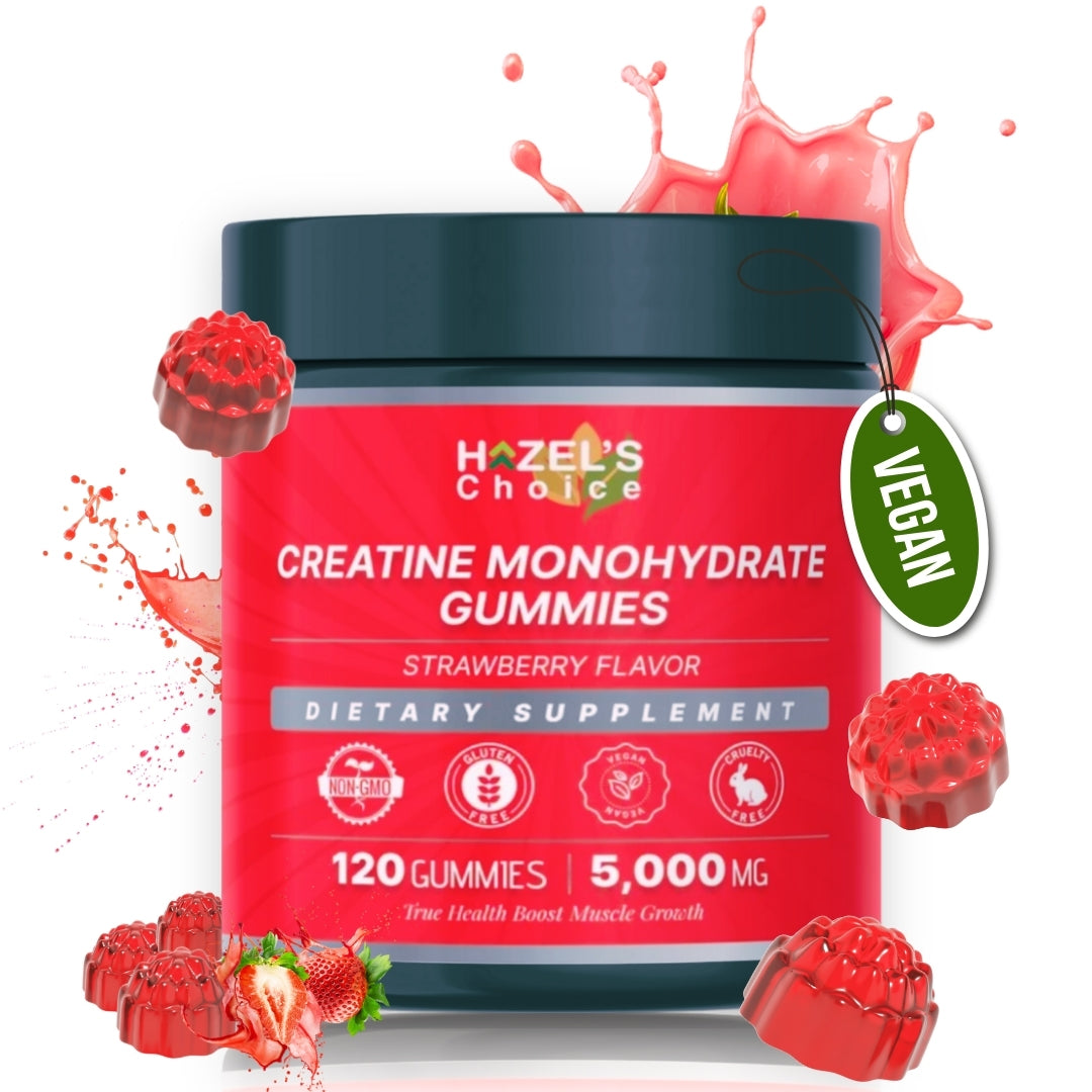 HAZEL'S Choice Creatine Gummies – 120 Vegan Gummies, 5000mg Per Serving – Non-GMO, Gluten-Free – Strawberry & Blue Raspberry Flavors