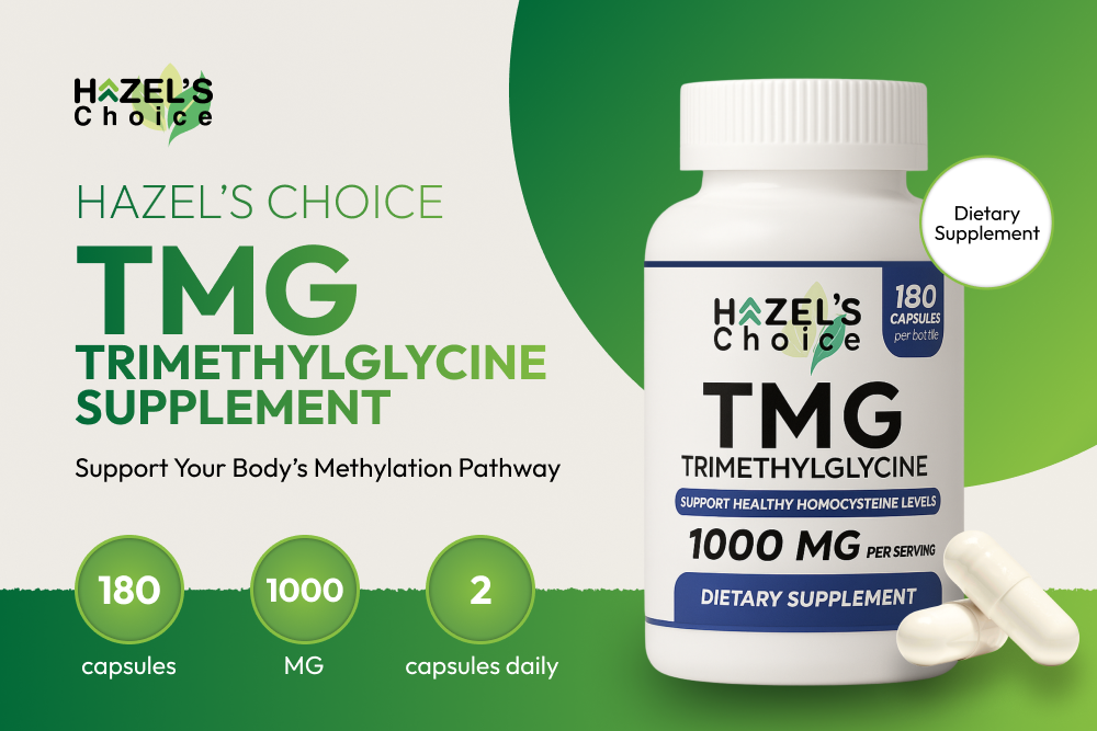 TMG trimethylglycine 1000mg Supplement, 180 Capsules, Non-GMO, Gluten-Free, Supports Daily Wellness Routine