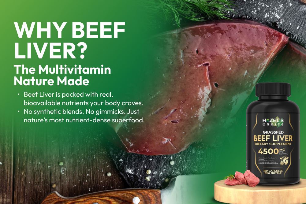 HAZEL'S Choice Grassfed Beef Liver Supplement 4500mg, 180 Capsules, Unflavored, Organ Support Supplement & Nutrient-Rich, 30 Servings