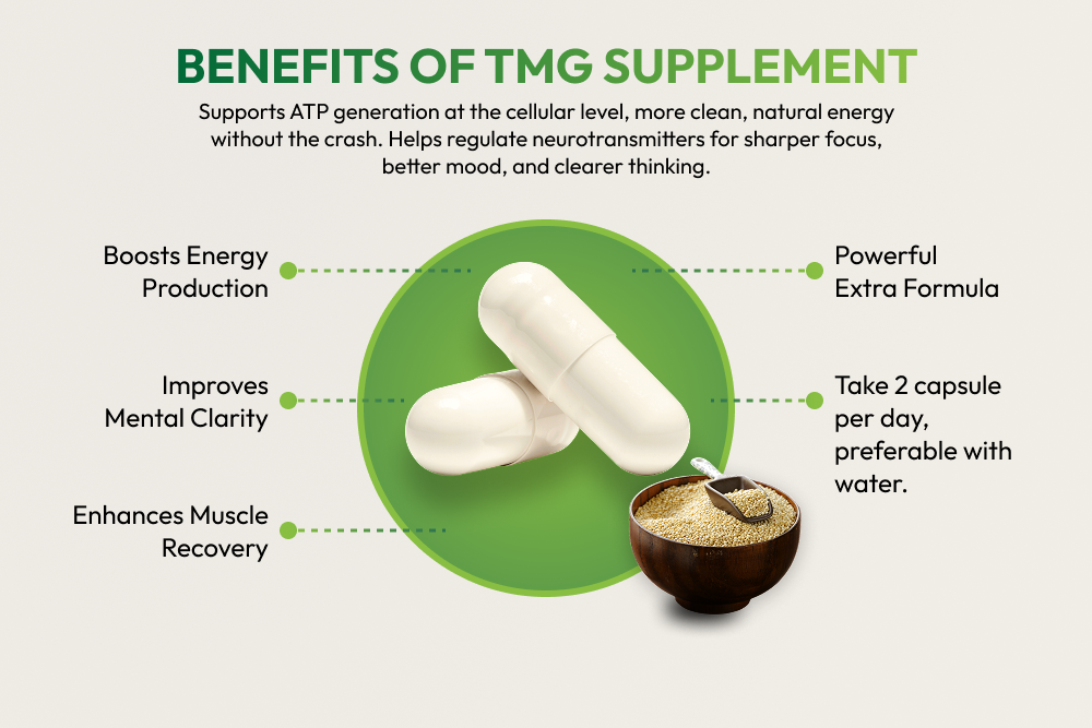 TMG trimethylglycine 1000mg Supplement, 180 Capsules, Non-GMO, Gluten-Free, Supports Daily Wellness Routine
