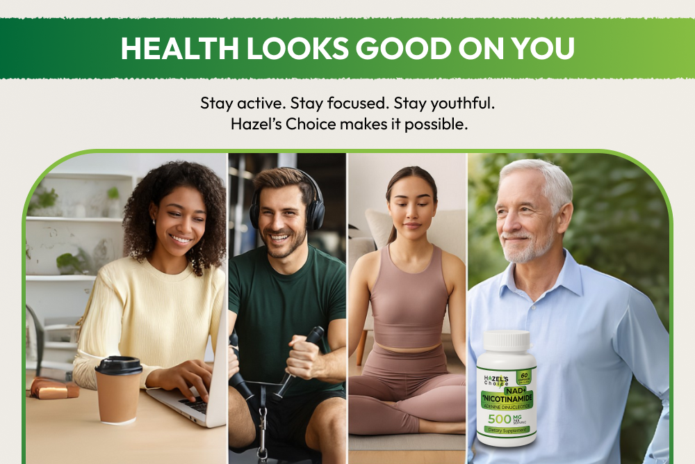 HAZEL'S Choice NAD+ Nicotinamide Adenine Dinucleotide Supplement 500mg, 60 Capsules, Supports Cellular Energy & Metabolic Function