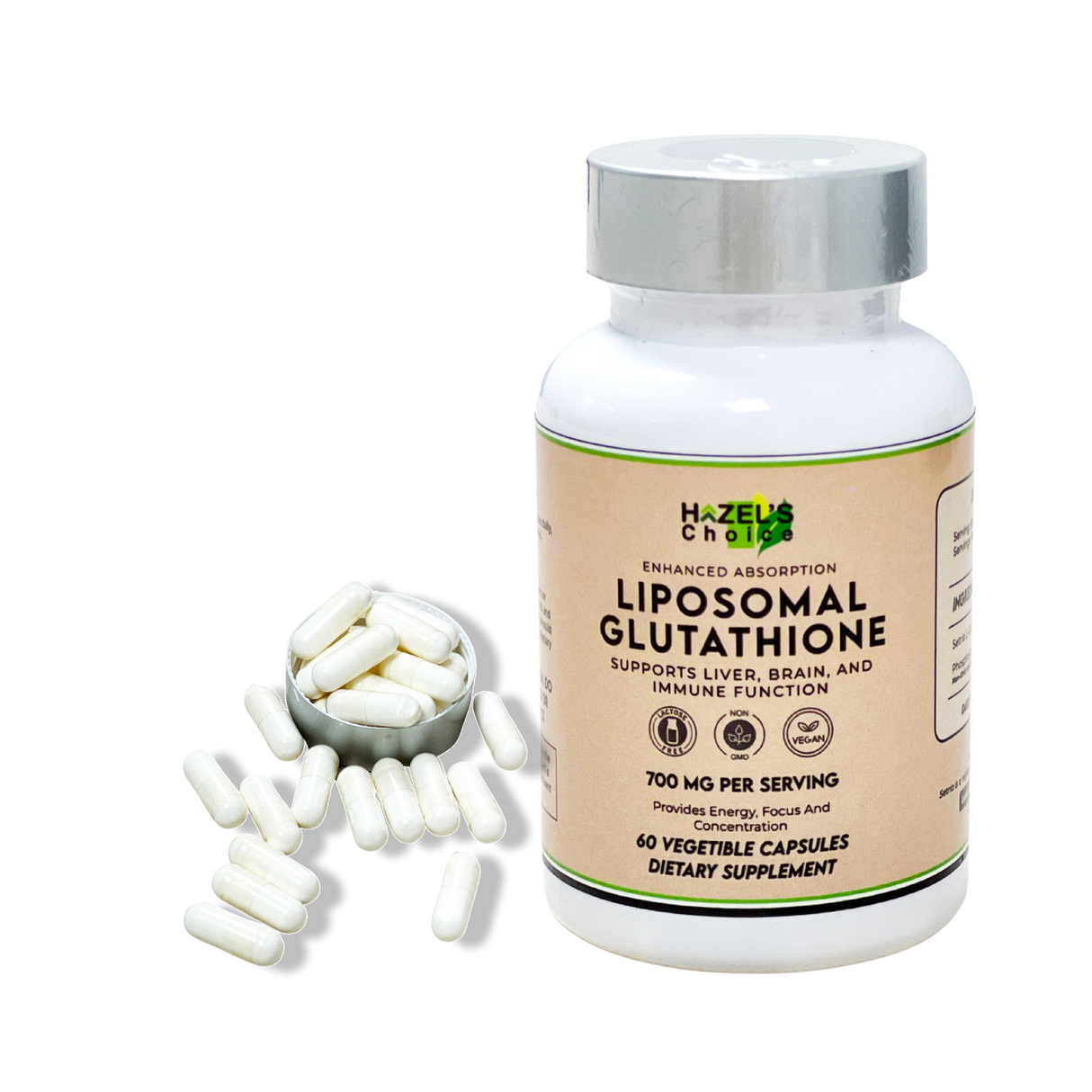 HAZEL'S Choice Liposomal Glutathione 700mg | 60 Vegetable Capsules | Vegan, Non-GMO, Lactose-Free | Plant-Based Format
