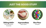 HAZEL'S Choice NAD+ Nicotinamide Adenine Dinucleotide Supplement 500mg, 60 Capsules, Supports Cellular Energy & Metabolic Function